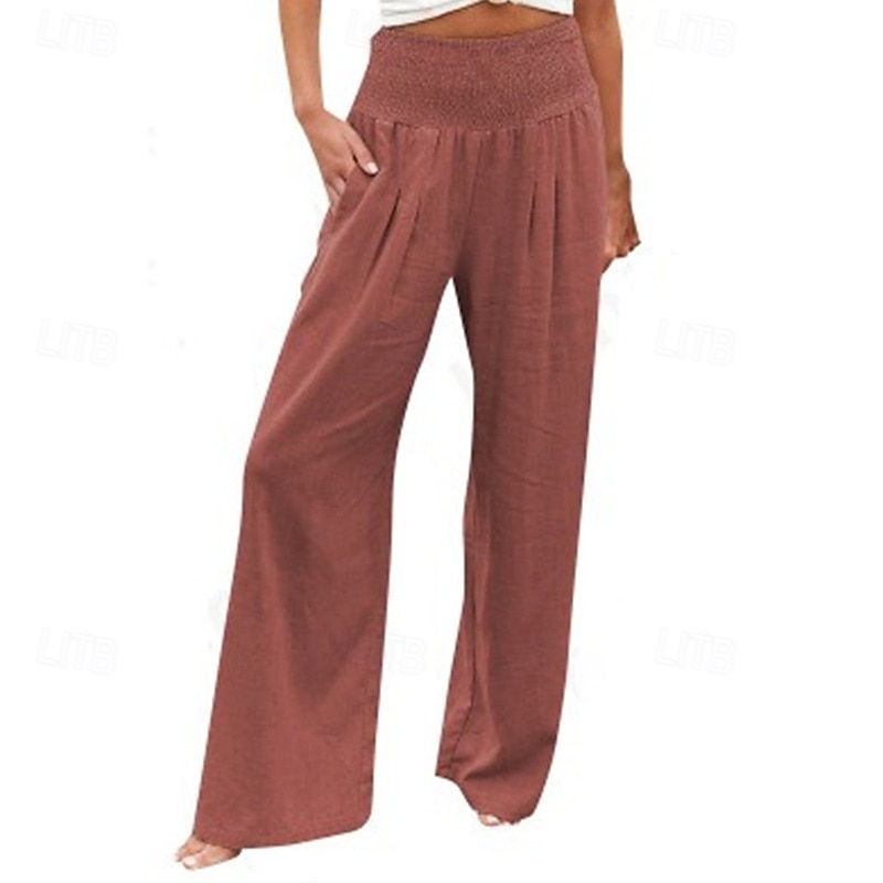 Femmes Pantalon en coton et lin Slacks Pantalon palazzo Mode Streetwear Longueur complète Naturel Uni Avec Poches Taille Élastique Confortable Extérieur Rue Sortir Rose Claire Rouge foncé Violet de 2025 ? $22.99 –P2