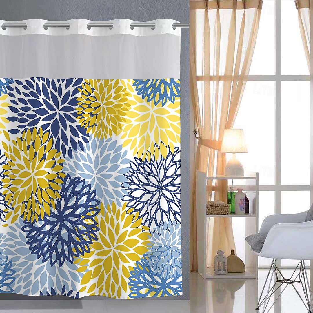 No Hook Leaves Pattern Shower Curtain 180cm*180cm(70"*70"), Double Layer Waterproof Bathtub Curtain with Snap-in Fabric Liner & Sheer Top Window for Bathroom Decor 2025 - $41.99 –P4