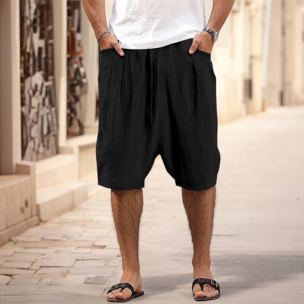 Herr Linne Byxor Capribyxor Långbyxor Sommarbyxor Strandbyxor Ficka Elastisk midja Slät Komfort Andningsfunktion Semester Dagligen Helgdag Hawaiisk Boho Svart Rodnande Rosa 2025 - $22.99 –P9