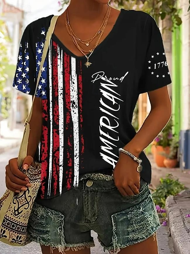 Tričko s grafikou pro ženy na Den nezávislosti Patriotic čtvrtého července vlajka americká vlajka národní vlajka běžné červené bílé a modré krátký rukáv kulatý výstřih běžné topy každodenní potisk 2025 - $19.99 –P5