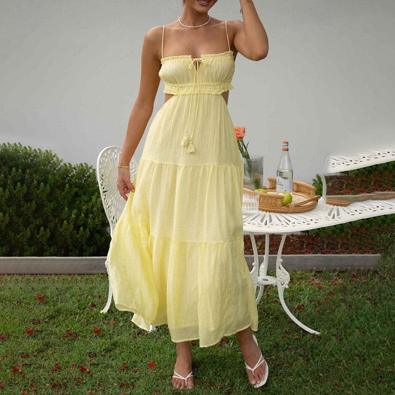 Per donna Abito Midi Abito Bianco Abito da laurea Abito Sottoveste Moda Moderno Compleanno Ferie Laurea Vestibilità regolare Semplice Senza Maniche Spalline sottili Nero Bianco Giallo Blu Estate del 2025 a $31.99 –P17