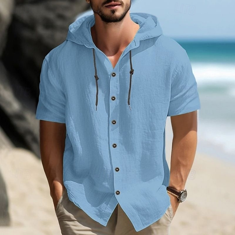 Per uomo Camicia Camicia di lino Camicia casual Camicia con Bottoni Semplice Vacanza Streetwear Nero Bianco Blu Cachi Manica Corta Con Cappuccio Estate Abbigliamento Cappuccio regolabile con coulisse del 2025 a $21.99 –P14