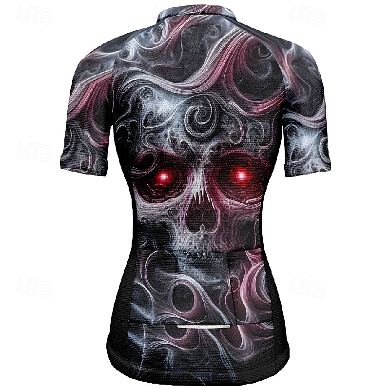 Women's Cycling Jersey Short Sleeve Bike Tee Tshirt Jersey with 3 Rear Pockets Mountain Bike MTB Breathable Quick Dry Anatomic Design Wicking Wine Red Black Red Skull Sports Clothing Apparel 2025 - $23.99 –P16