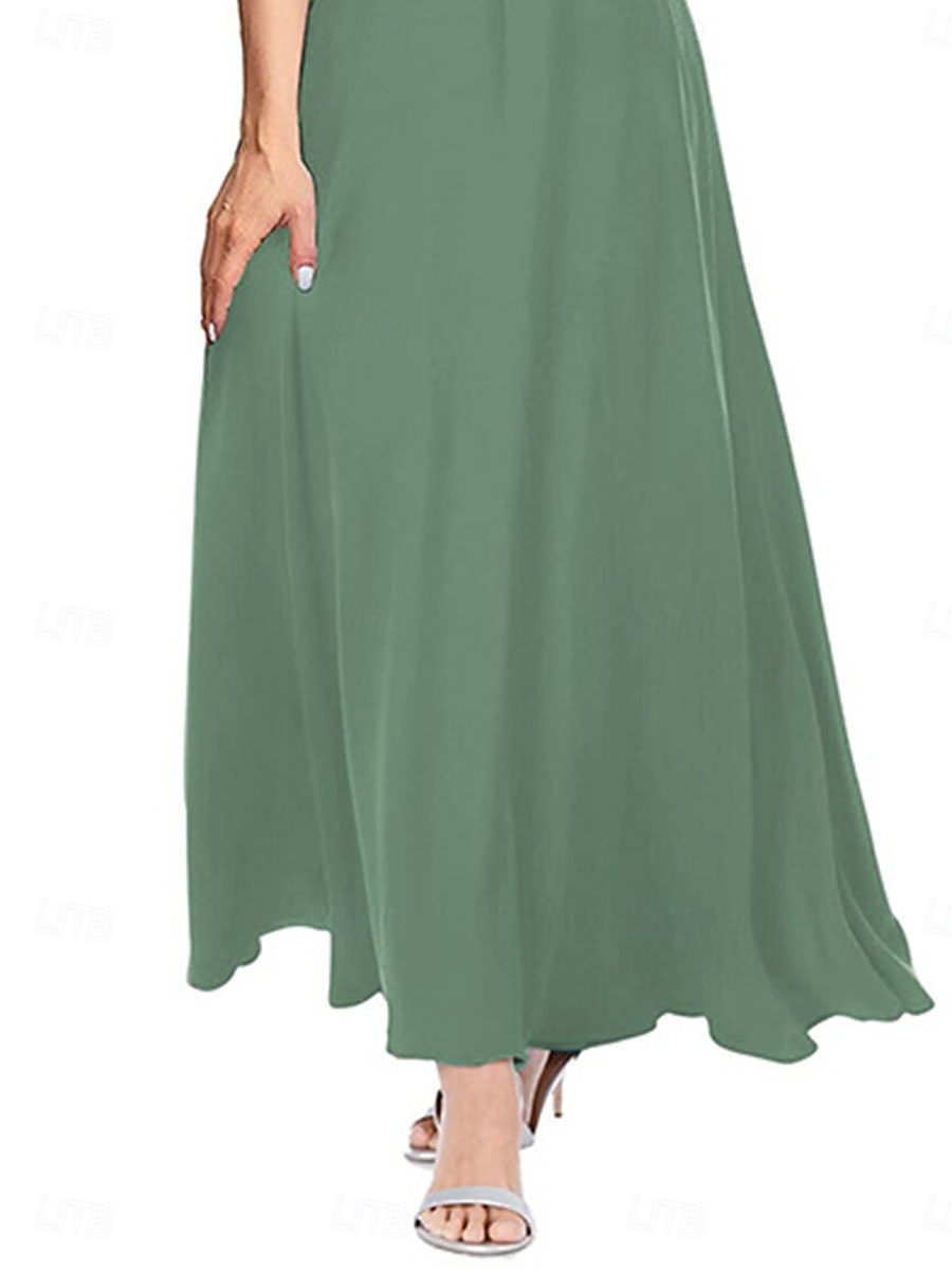 Dress Mother of the Bride Dress Elegant Simple Crew Neck Ankle Length Short Sleeve with Lace Solid Color 2026 - $126.99 –P2