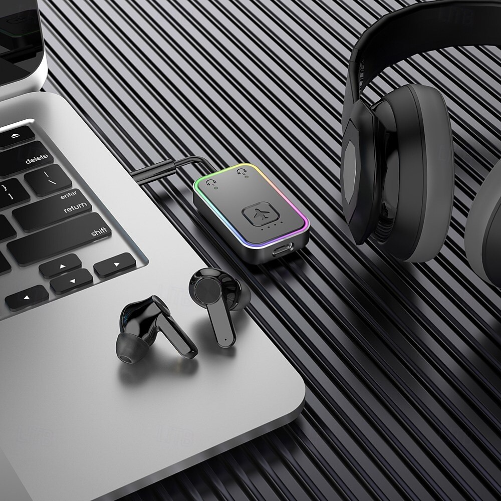 Портативный Bluetooth-передатчик может быть сопряжен с двумя устройствами одновременно. Bluetooth 5.3 имеет длительное время работы от батареи и крутую RGB-подсветку. 2025 - $36.99 –P15