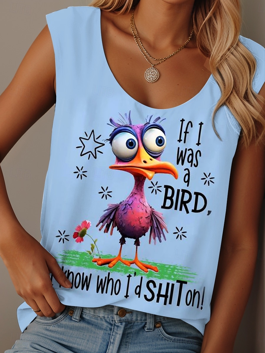 Pentru femei Camisole Tank Top Grafic Scrisă graffiti Zilnic Casual Fără manșon Stil Nautic Scoateți gâtul Topuri obișnuite Zilnic Imprimeu Negru Alb Roz Îmbujorat Albastru piscină Mov Vară Bird 2025 - $19.99 –P3