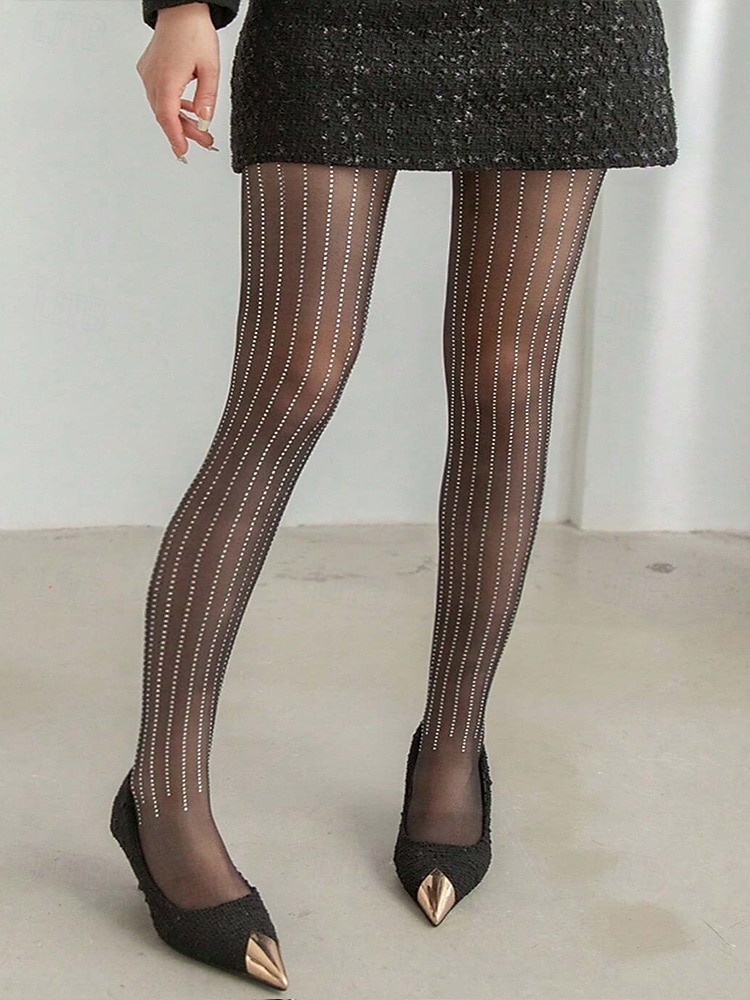 Medias transparentes con rayas de diamantes de imitación para mujer: pantimedias adornadas con cristales brillantes, medias brillantes y sexys para fiestas, clubes y vestidos de noche. 2025 - $11.99 –P6