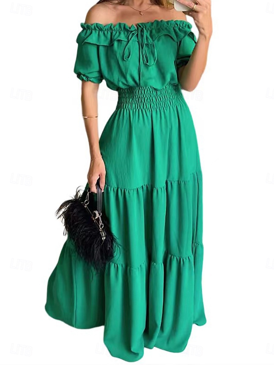 diana off shoulder dress DIANA VEVINA Off Shoulder Waistband Black Rose Long Dress – Fixxshop