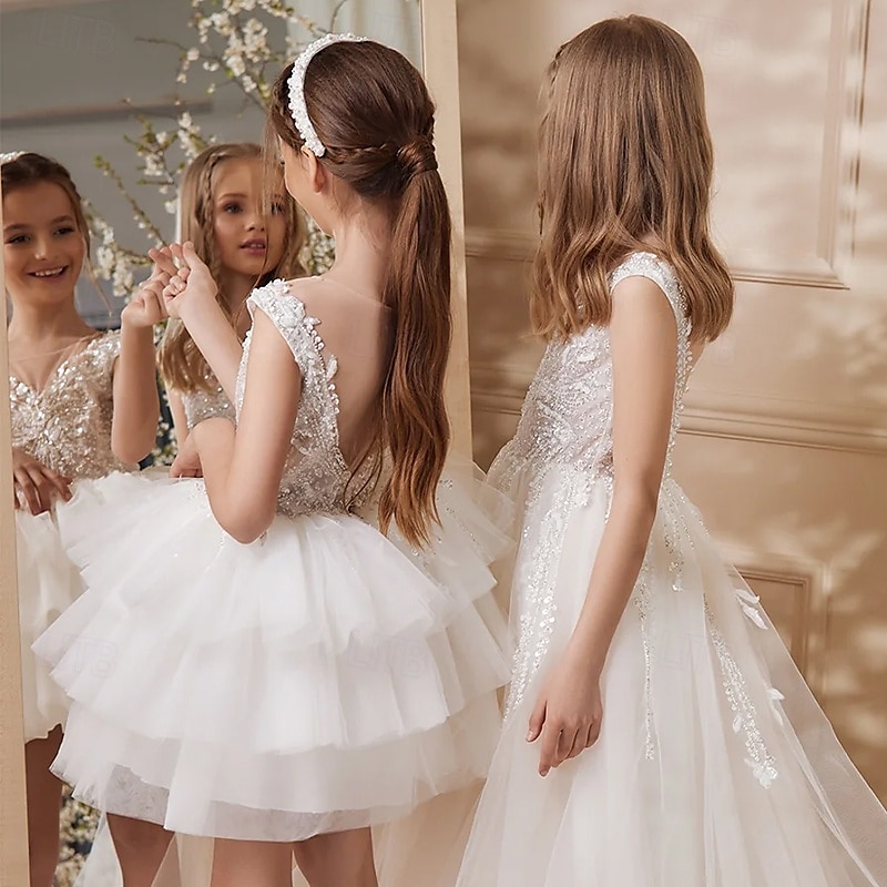 Šaty pro květinovou družičku Dívčí Formální šaty Princeznovské šaty Šaty pro první přijímání Večerní šaty Svatební Párty Princeznovské Sladký Velikonoce Karneval Nabírané šaty Pevná barva Bez rukávů 2025 - $77.99 –P4