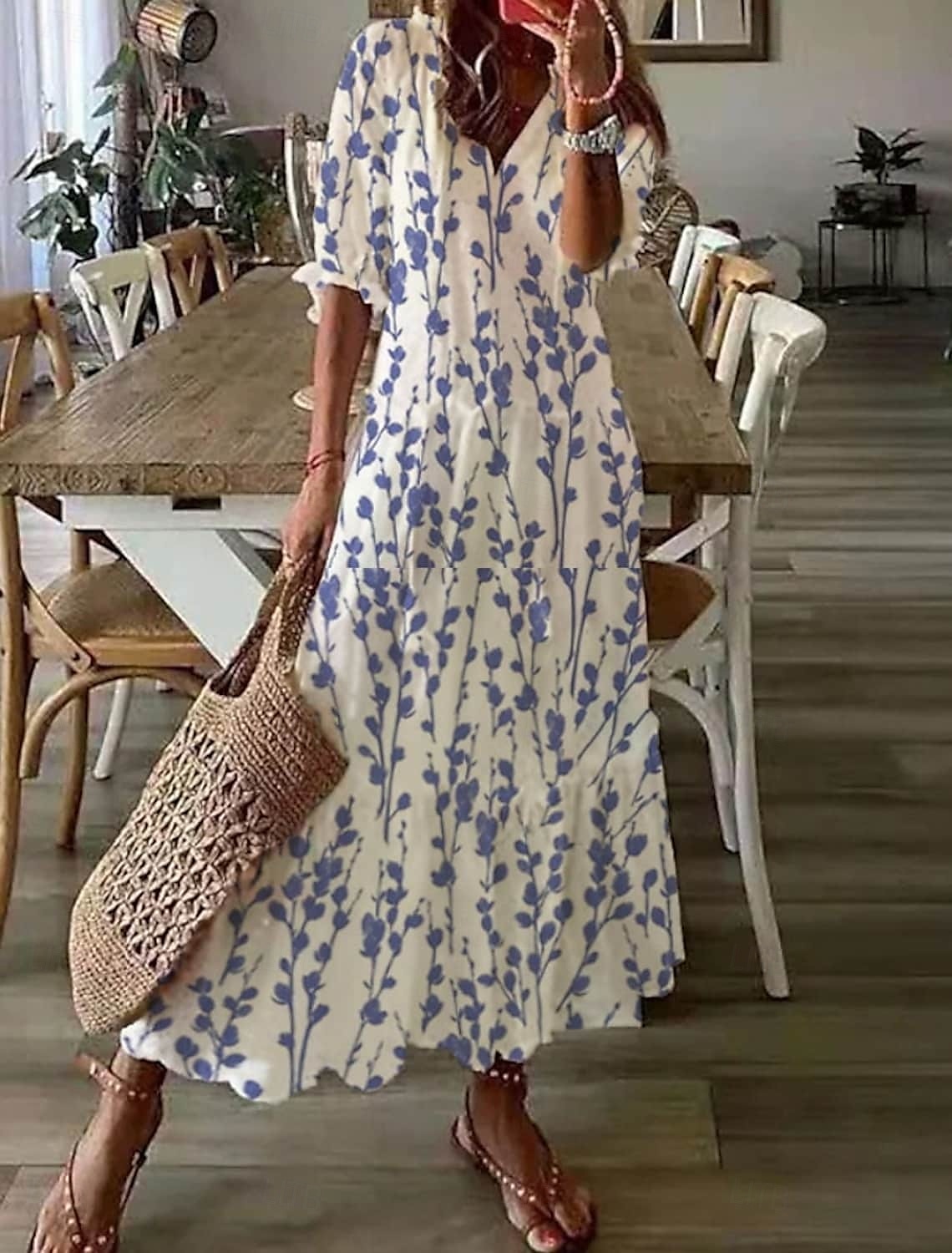 Dámské Dlouhé šaty Maxi šaty Volnočasové šaty Boho šaty Šaty s potiskem Šaty Peplum Romantické Klasické Elegantní šaty Nahoře nabírané Dovolená Denní Letní šaty Volný Grafika Květiny Poloviční rukáv 2025 - $24.99 –P1