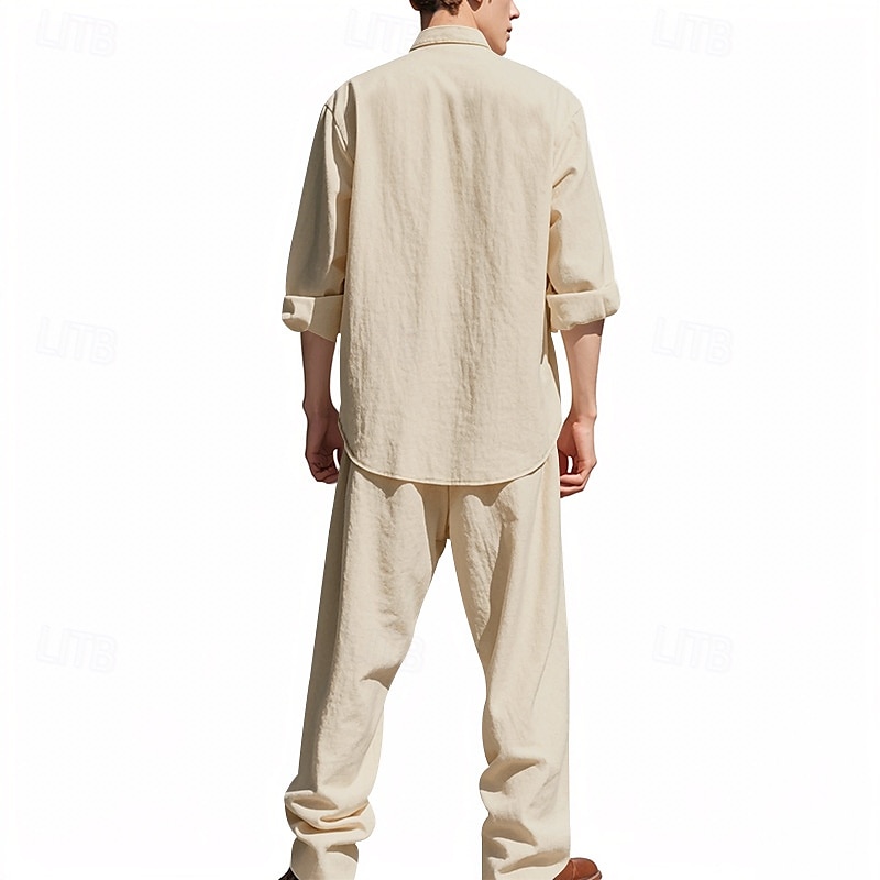 Men's T-shirt Suits Shirt and Pant Sets 2 Pieces Outfits Long Sleeve Stand Collar Summer Spring Plain Fashion Casual 2 Piece Vacation Daily Wear Going out Black White Blue Top Tee for Men 2025 - $48.99 –P2