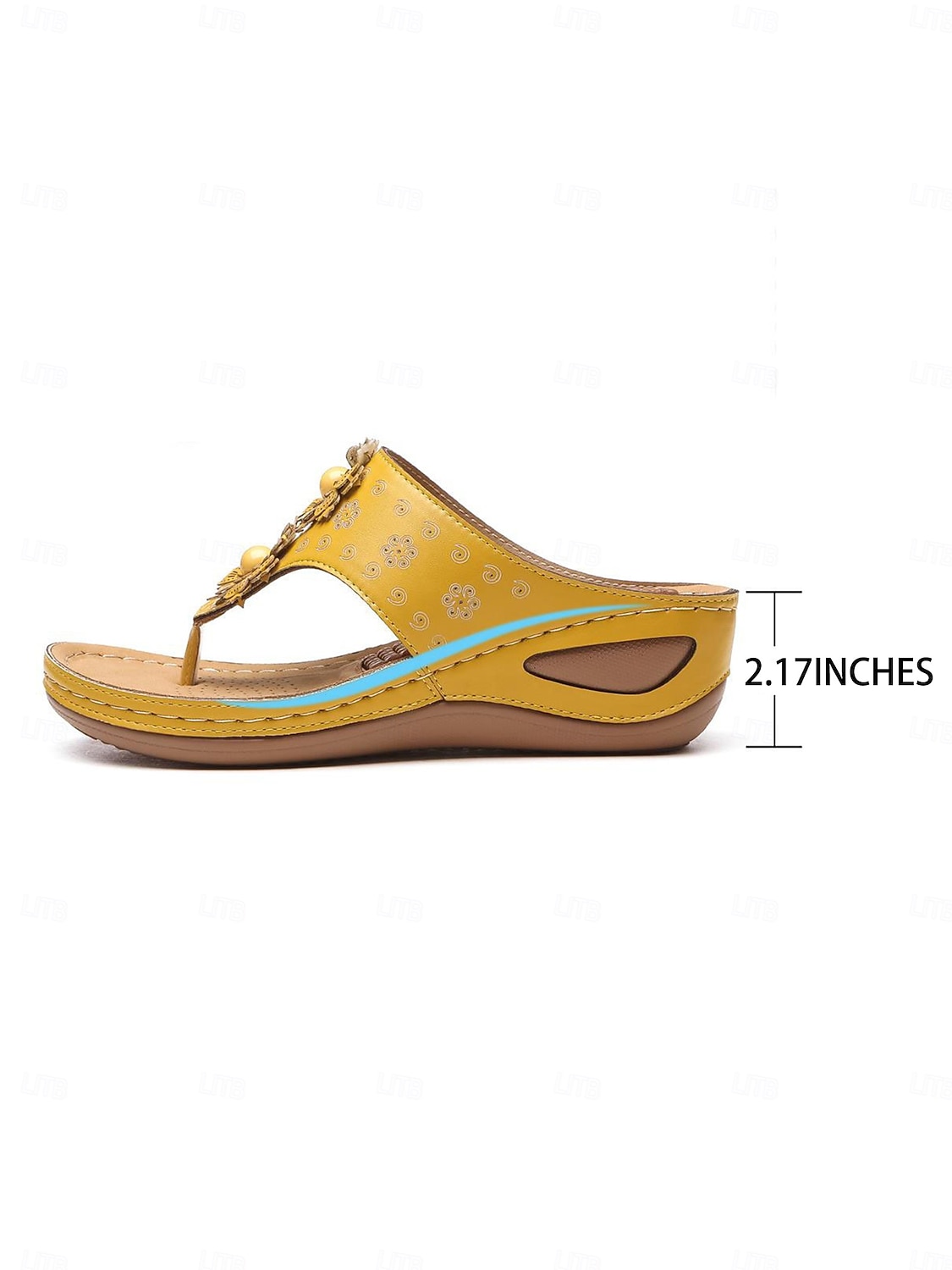 damskie sandały na koturnie z wkładką masującą – kwiatowe, boho japonki na co dzień, na lato, na plażę i na zewnątrz 2025 - $32.99 –P5