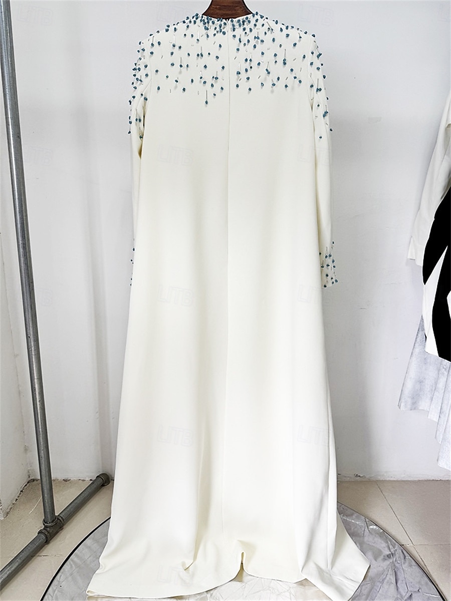 A-Lijn Quinceanera Jurken Elegante Jurk Bruiloft Bruidsmeisjes Vloerlengte Lange Mouw Ronde Hals Katoen met Parelmoer 2025 - $163.99 –P4