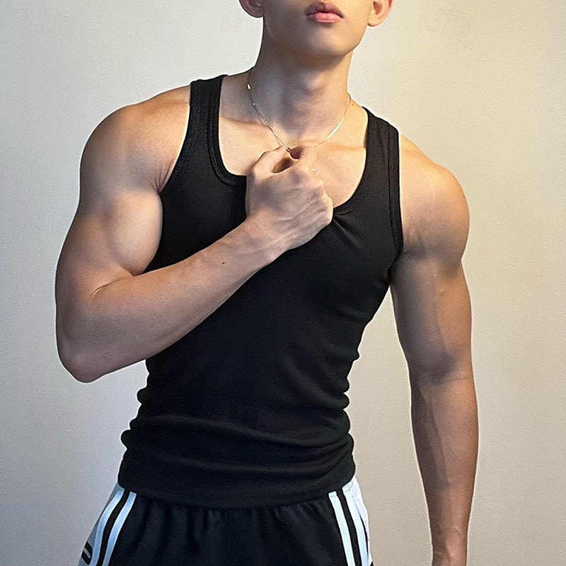 Herren Tank Top Weste Unterhemd Ärmelloses Shirt Ärmellos Quadrathals Sommer Einfach Mode Designer Basic Urlaub Straße Ausgehen Schwarz Weiß Top T-Shirt für Herren 2025 - $14.99 –P5