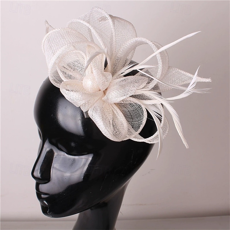 Tocados Lino Artificial Plumas Boda Fiesta de Noche Elegante Boda Con Pluma Celada Sombreros 2025 - $20.99 –P7