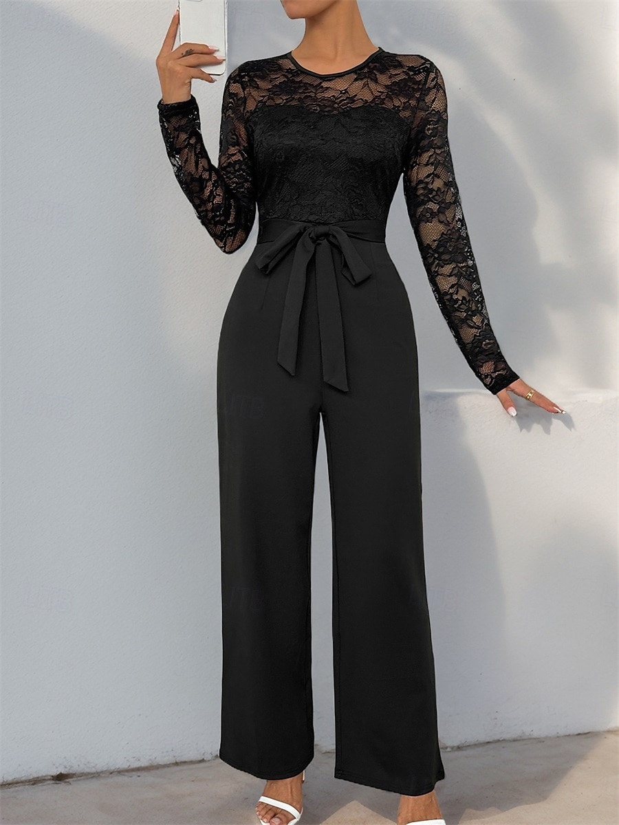 Jumpsuit  Byxdress Brudens Mor Elegant Avslappnad Juvel Hals Golvlängd Polyester Lång Ärmar med Spets 2025 2025 - $79.99 –P5