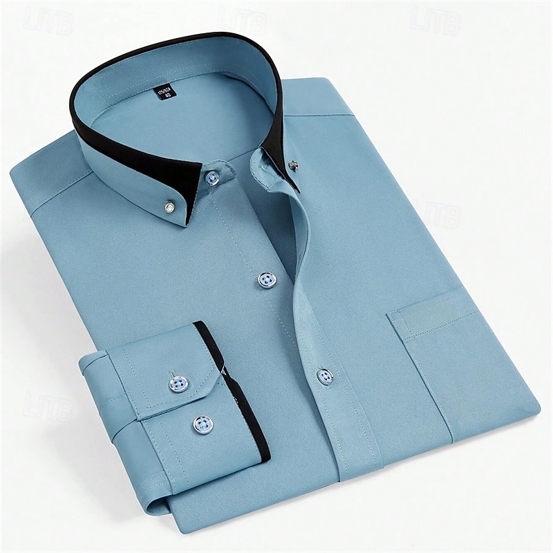 Men's Dress Shirt Button Down Shirt Solid / Plain Color Wedding Light Blue White Light Green Pink Long Sleeve Square All Seasons Clothing Apparel Color Block 2025 - $23.99 –P5