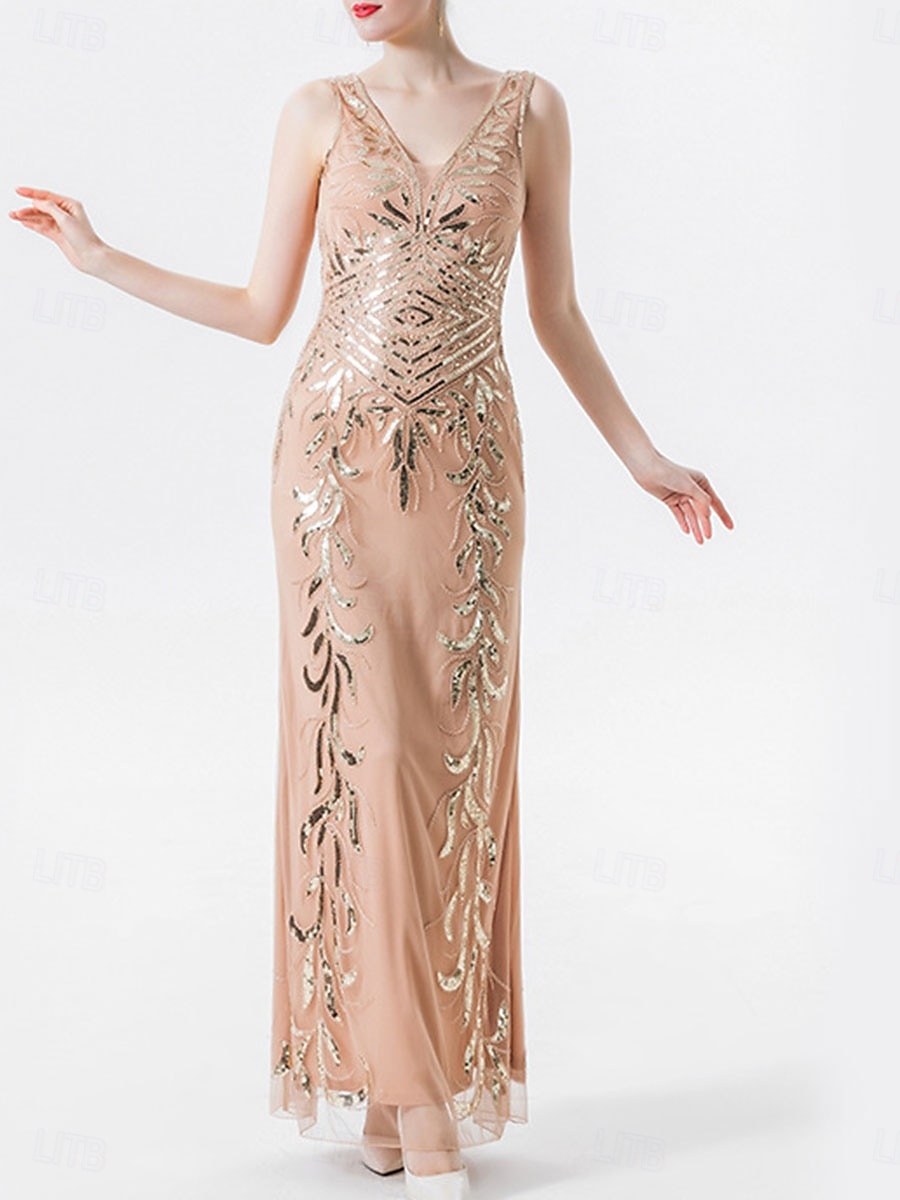 Kleid Brautmutterkleid Elegant Party V Ausschnitt Bodenlang Polyester Ärmellos mit Paillette 2025 2025 - $79.99 –P1
