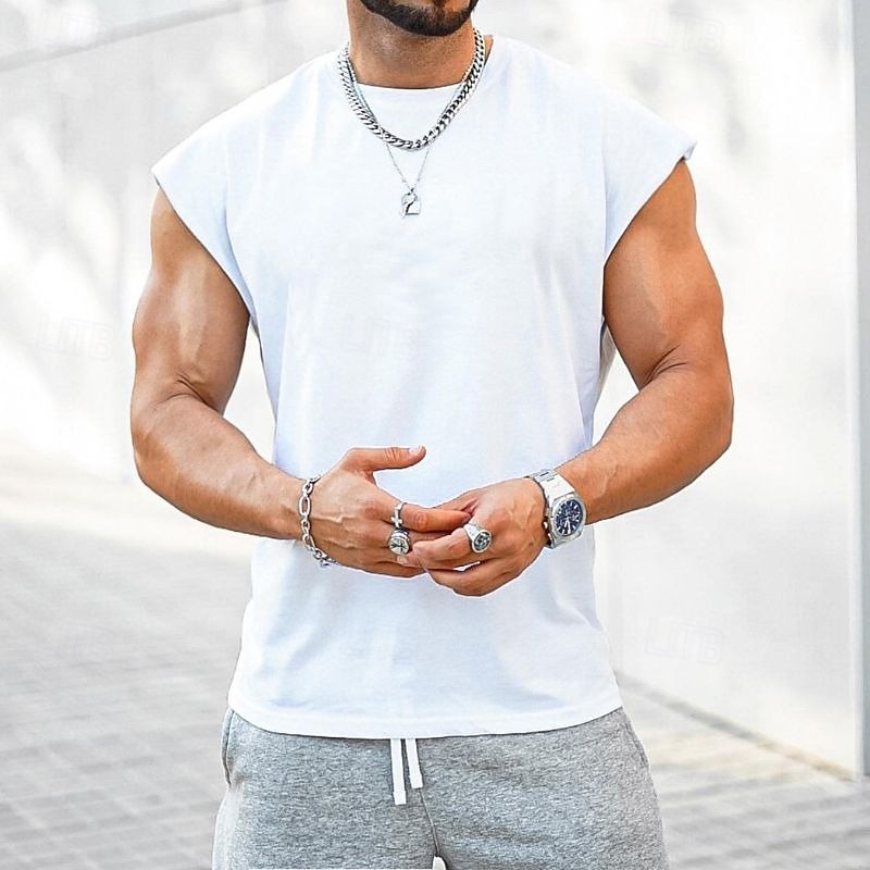 Herren Tank Top Weste Unterhemd Ärmelloses Shirt Ärmellos Rundhalsausschnitt Frühling & Sommer Einfach Mode Designer Urlaub Straße Ausgehen Schwarz Weiß Rote Top T-Shirt für Herren 2025 - $10.49 –P14
