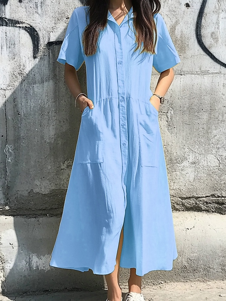 shirt dress solid color blue Pink / Blue Knee Length Short Prom Dress with Straps Sequins Beading , –  Siaoryne