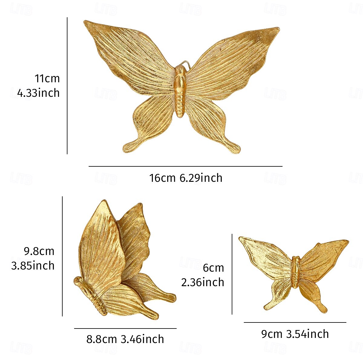 Decoração de parede de borboleta dourada 4 peças, ornamento pendurado em resina abs feito à mão, arte de parede de borboleta 3d elegante para sala de estar, quarto, escritório, loja, celebração, de 2025 por $24.99 –P3