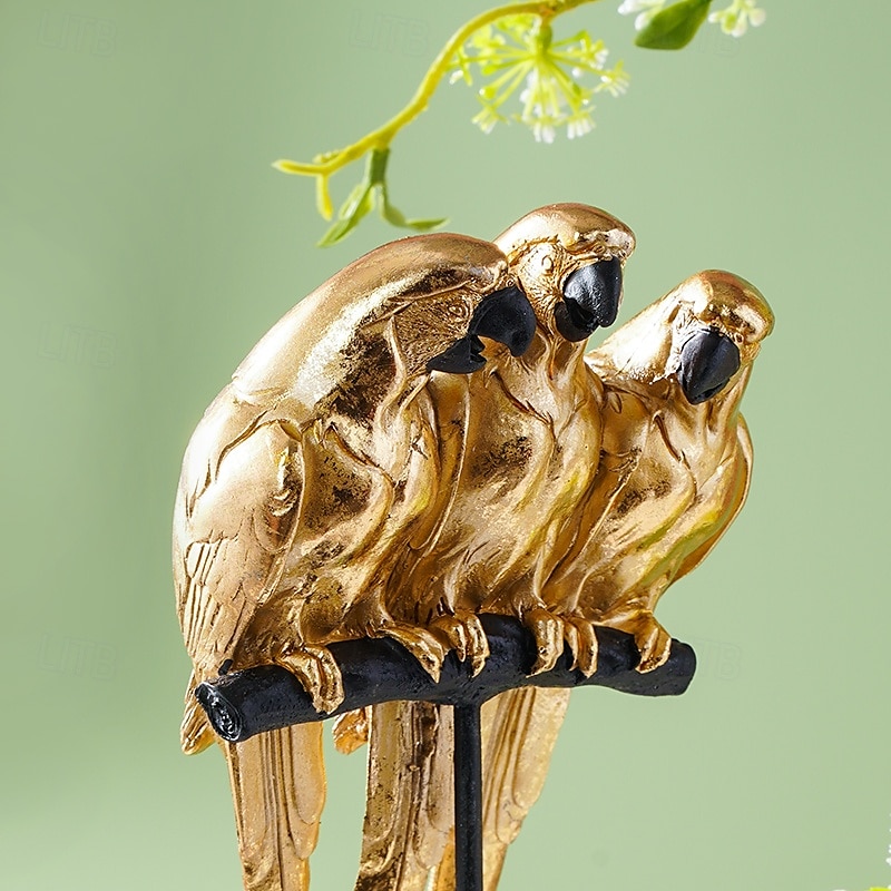 Figurine en résine de trois perroquets, sculpture de décoration intérieure moderne, statue de perroquet colorée pour le salon, meuble TV, table d'entrée, ornement d'oiseau artistique pour la de 2025 ? $26.99 –P2
