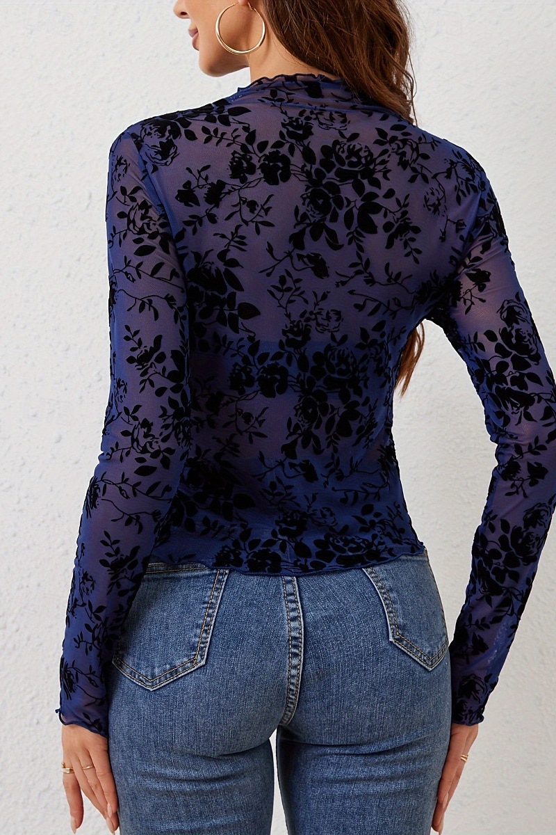 Femme Chemisier Plein mode manche longue Col Haut Hauts réguliers Vacances Sortie Maille Noir bleu marine Eté de 2025 ? $18.49 –P10