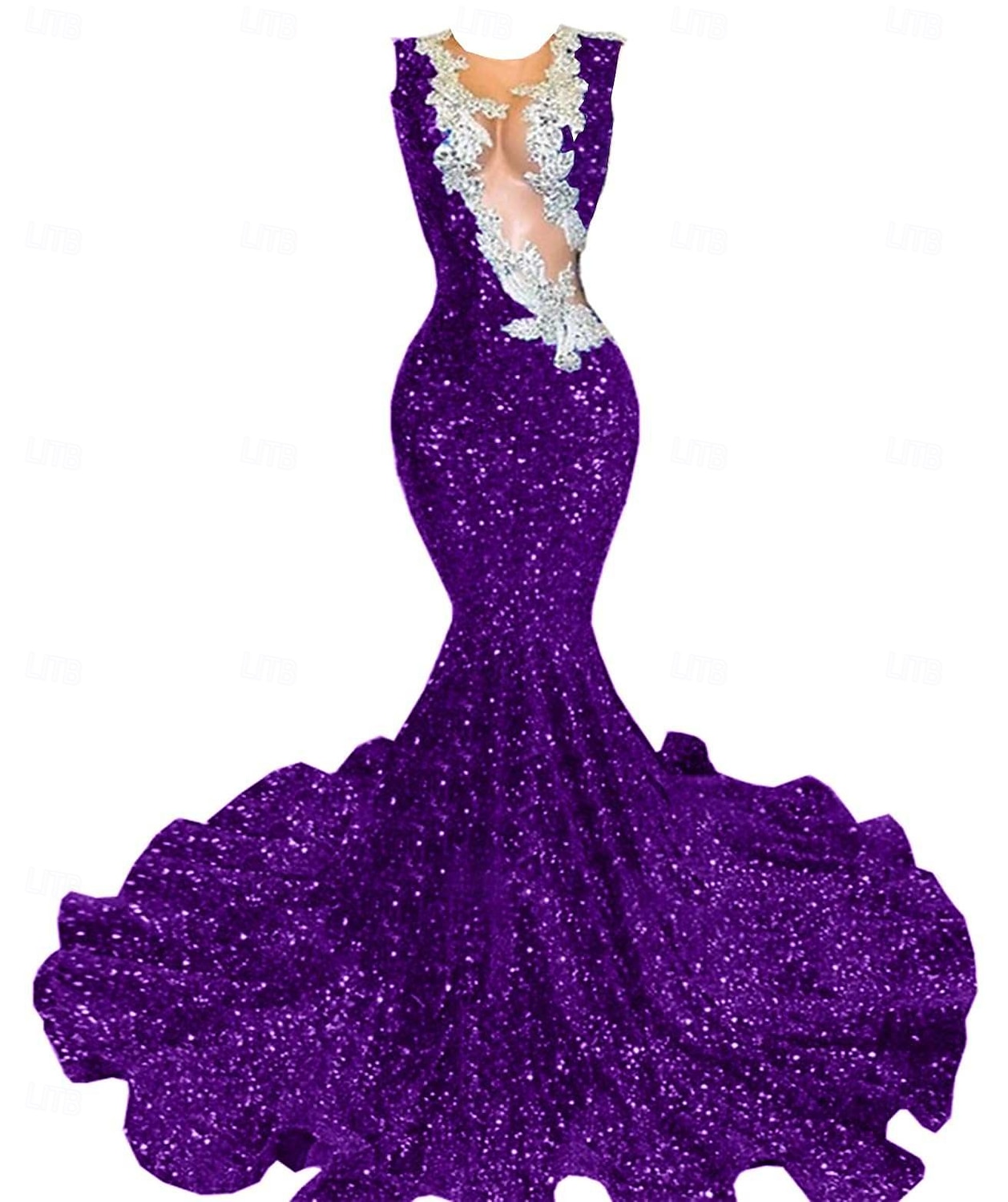 Meerjungfrau  Trompete Abendkleid Partykleid Abendparty Abschlussball Sweep  Brush Zug Ärmellos Schmuckstein-Ausschnitt Spandex mit Glitzer Perlen Pailletten 2025 - $245.99 –P1