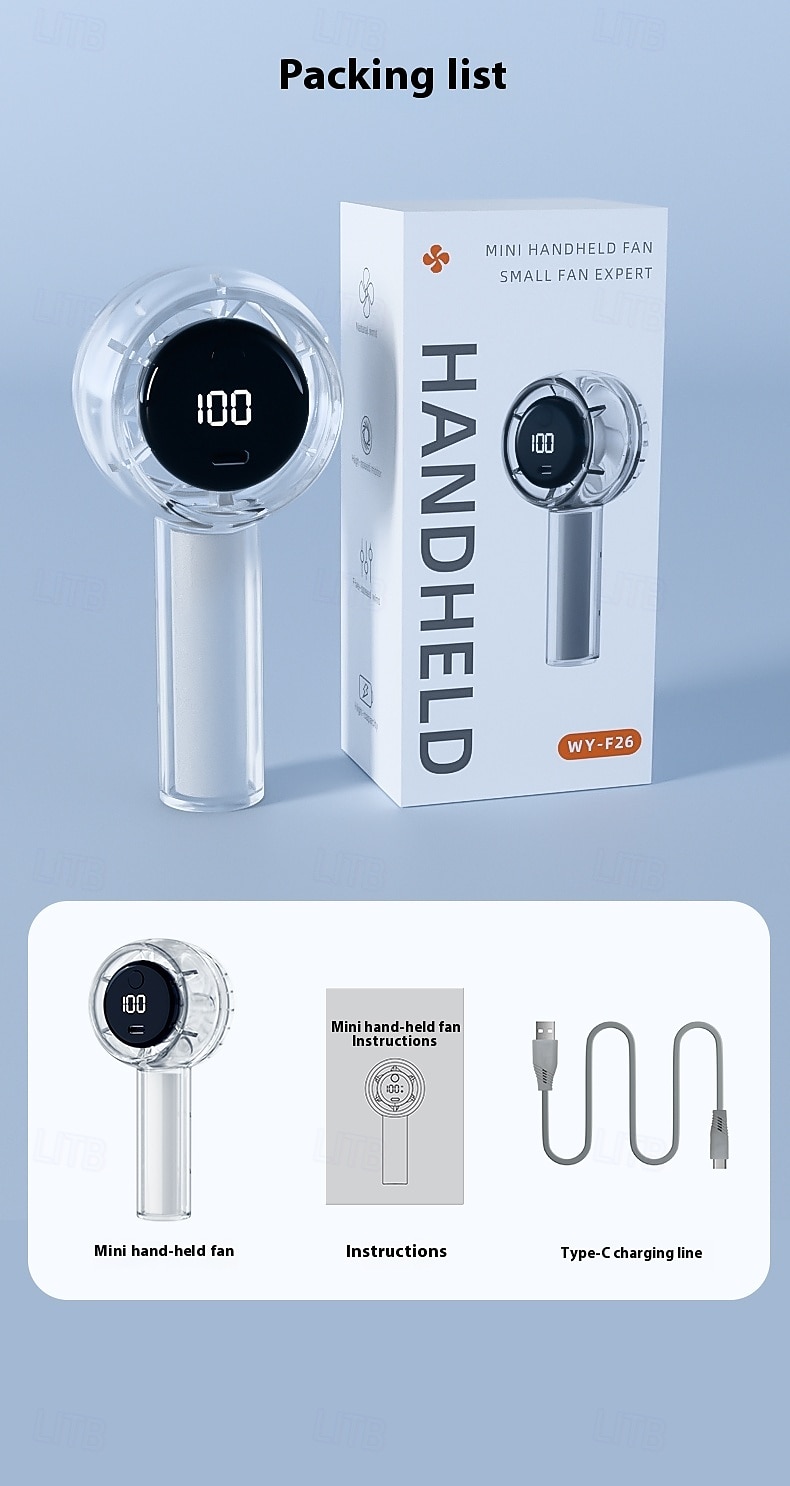 Compact Mini Fan with LED Screen and Torch – USB Rechargeable 5-Speed Fan for Indoor Outdoor Travel 2025 - $25.99 –P16