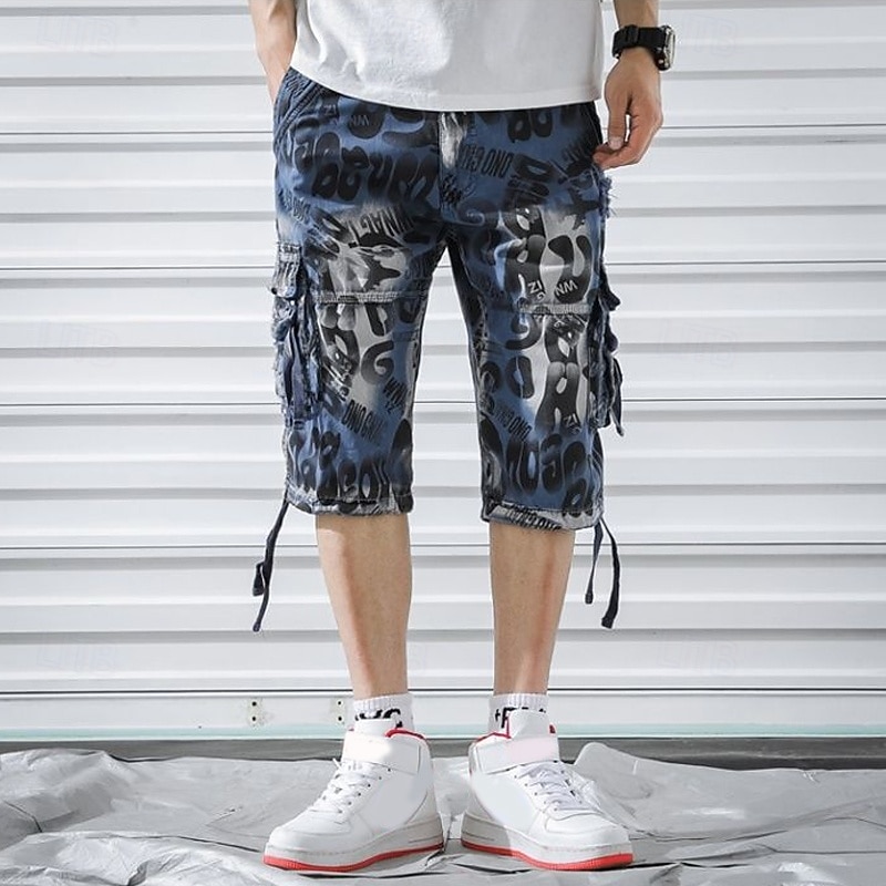 Homens Capri Cargo Shorts Calças Capri Shorts camuflados Cintura elástica Bolso multi Bolso com aba camuflagem Conforto Vestível Comprimento da panturrilha Ao ar livre Esporte Diário Moda Casual Azul de 2025 por $28.99 –P6