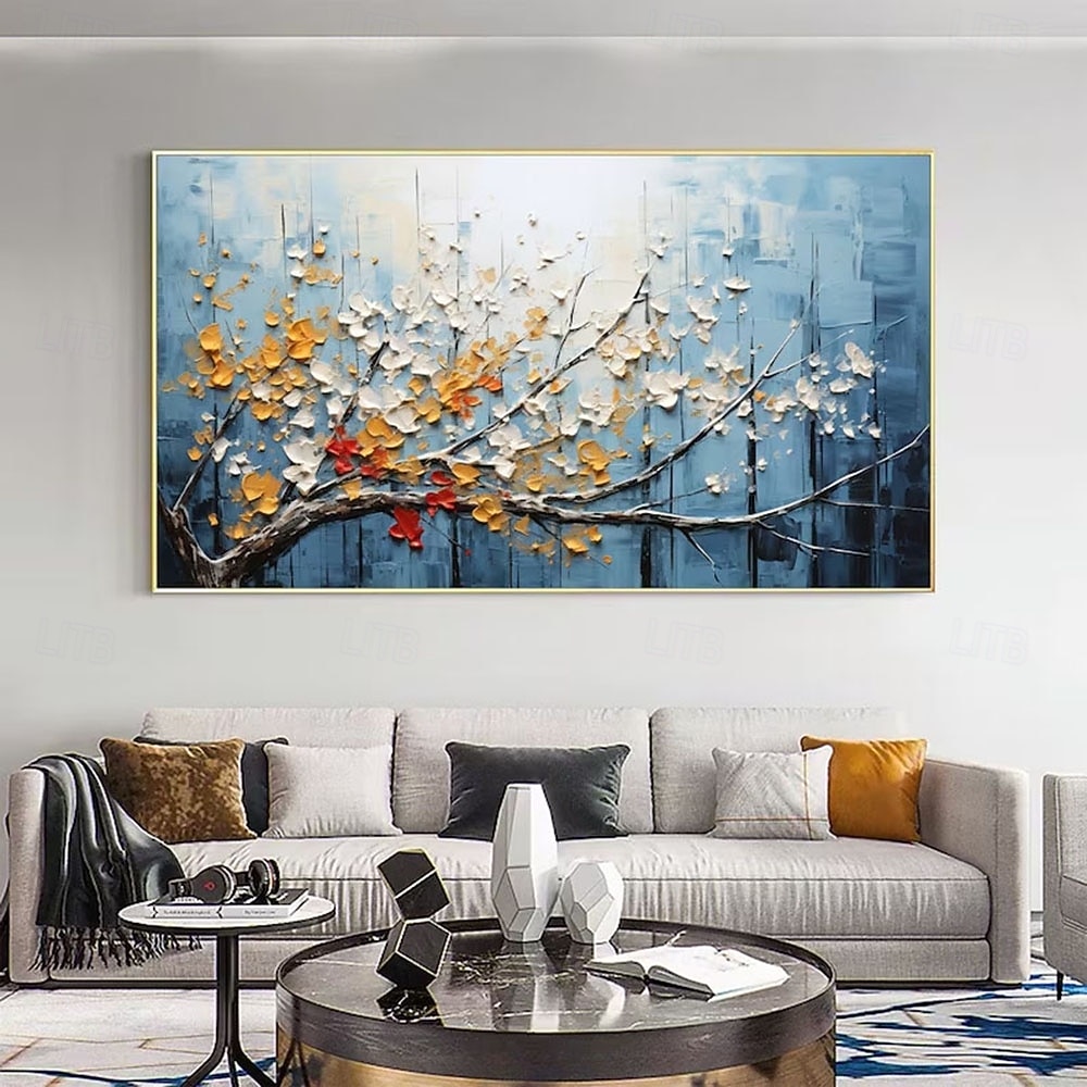 abstraktes Ölgemälde mit Blütenbaum auf Leinwand, großes Wandkunst-Landschaftsölgemälde, handgemalt, minimalistisches Blumenlandschaftskunstgemälde, handgefertigtes individuelles Gemälde für 2025 - $61.99 –P7