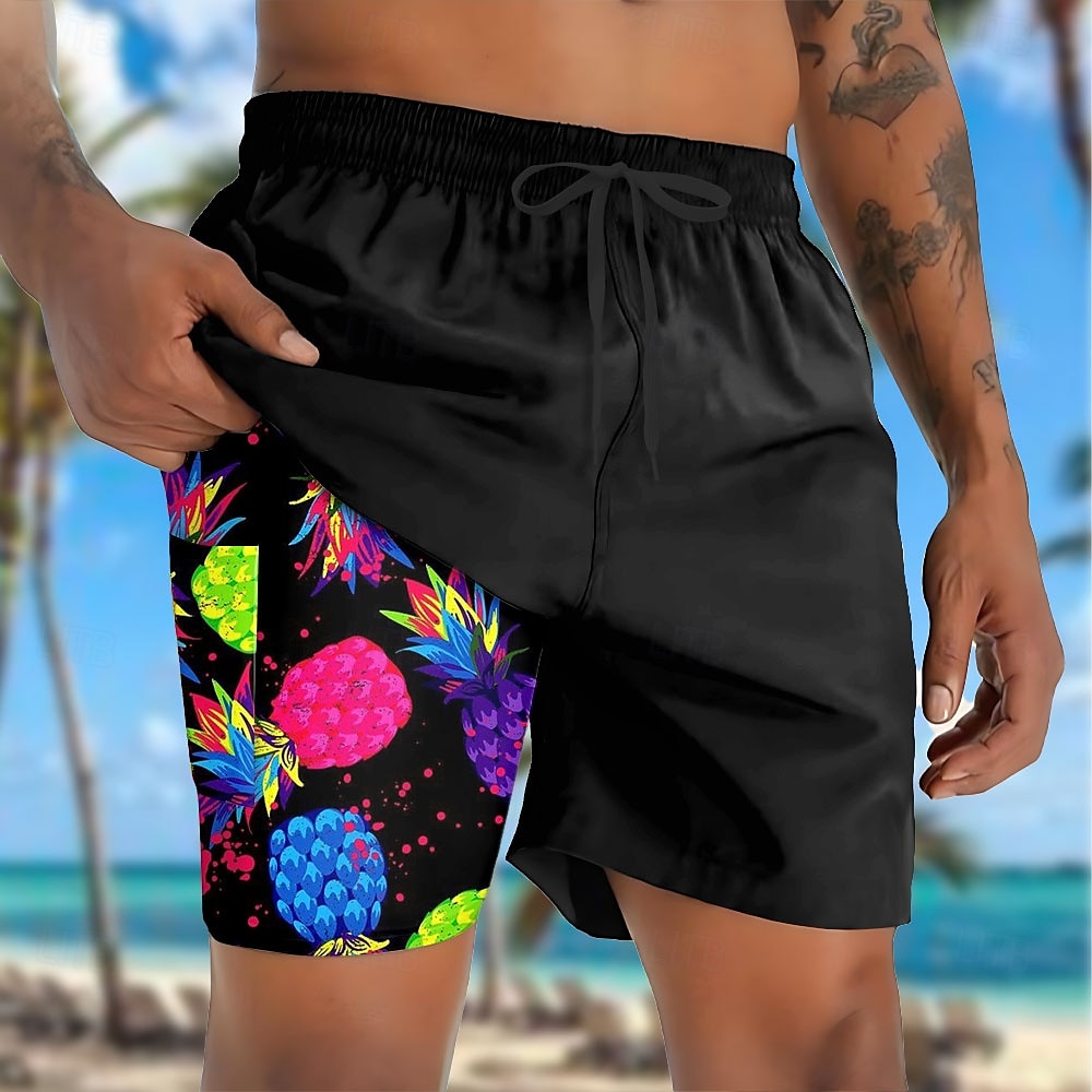 Herren Frucht Ananas Gefütterte Shorts 2 in 1 Badeshorts Badeshorts Mittlere Taille Hawaiianisch Urlaub Ferien Strandbekleidung Seitentaschen Mit Kompressionsfutter Elastischer Kordelzug in der Taille 2026 - $22.99 –P2