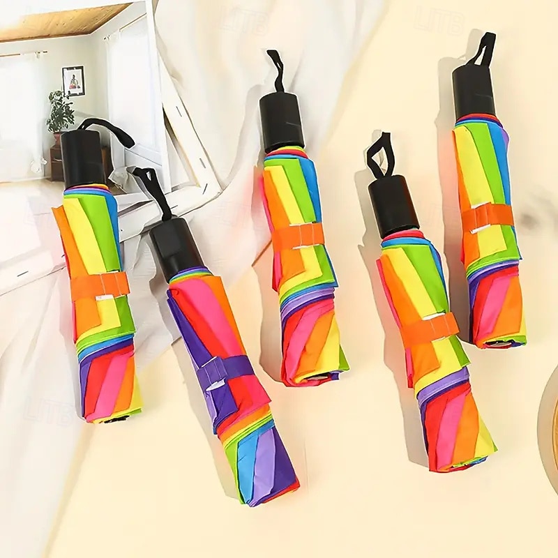 Waterproof Sunshade Rainbow Folding Umbrella Tri-fold Portable And Durable Polyester Material Outdoor Use Seven Colors 2025 - $23.99 –P4