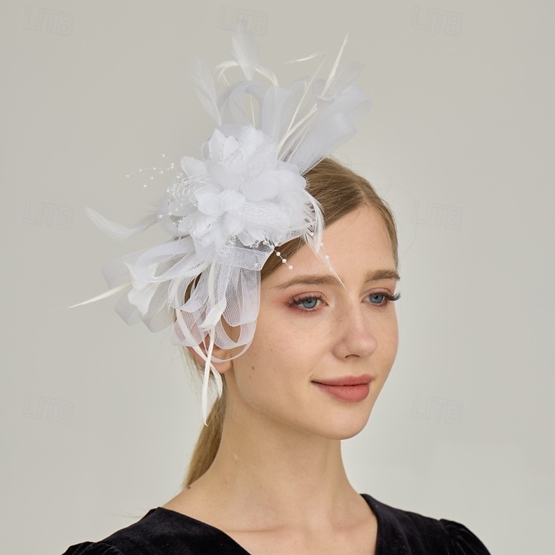 Kopfstück Tüll Federn Hochzeit Abendgesellschaft Elegant Hochzeit Mit Feder Kopfschmuck Kopfbedeckung 2025 - $16.49 –P5