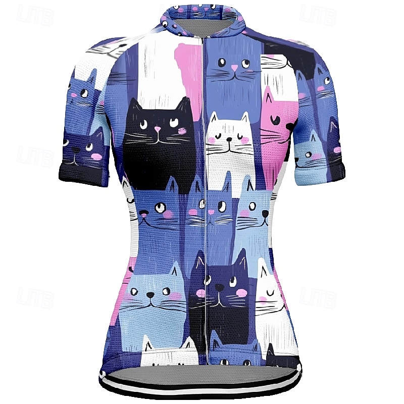 Mujer Maillot de Ciclismo Gato Manga Corta Bicicleta Camiseta Maillot con 3 bolsillos traseros MTB Bicicleta Montaña Secado rápido Diseño Anatómico Capilaridad Transpirable Deportes Negro Blanco 2026 - $23.99 –P13