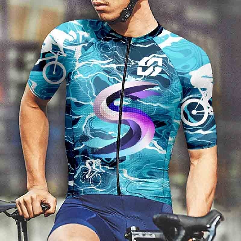 Herr Cykeltröja Kortärmad Cykel T-shirt Tröja med 3 bakfickor Bergscykling Andningsfunktion Snabb tork Anatomisk design Uppsugande Mörk Marin Blå Himmelsblå sporter Kläder 2025 - $20.99 -P5