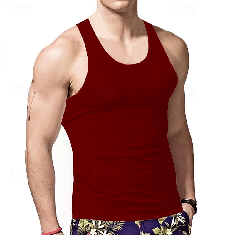 Homens Malha Íntima Top de colete Camiseta Interior camisa sem manga Sem Manga Gola Redonda Verão Tecido Moda Designer Básico Clássico Férias Rua Para Noite Preto Branco Vinho Top Tee para Homens de 2025 por $11.99 –P9