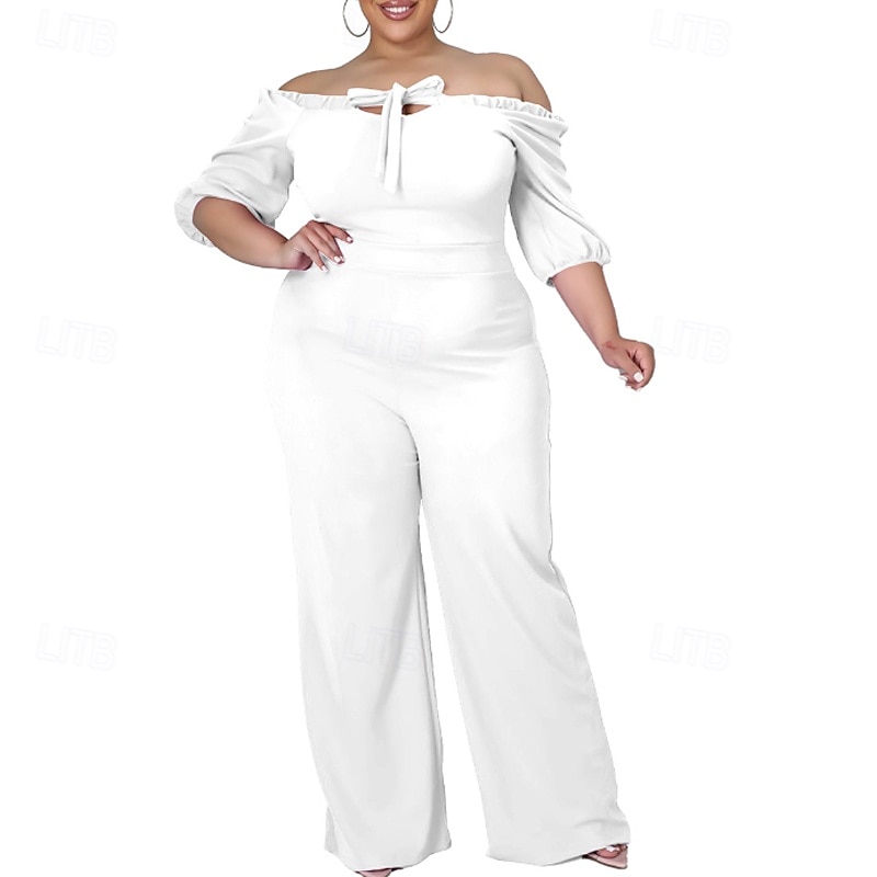 Women's Normal Jumpsuit Stylish Solid Color Half Sleeve Off Shoulder Cut Out Street Holiday Regular Fit Black White Red Summer 2026 - $31.99 –P10