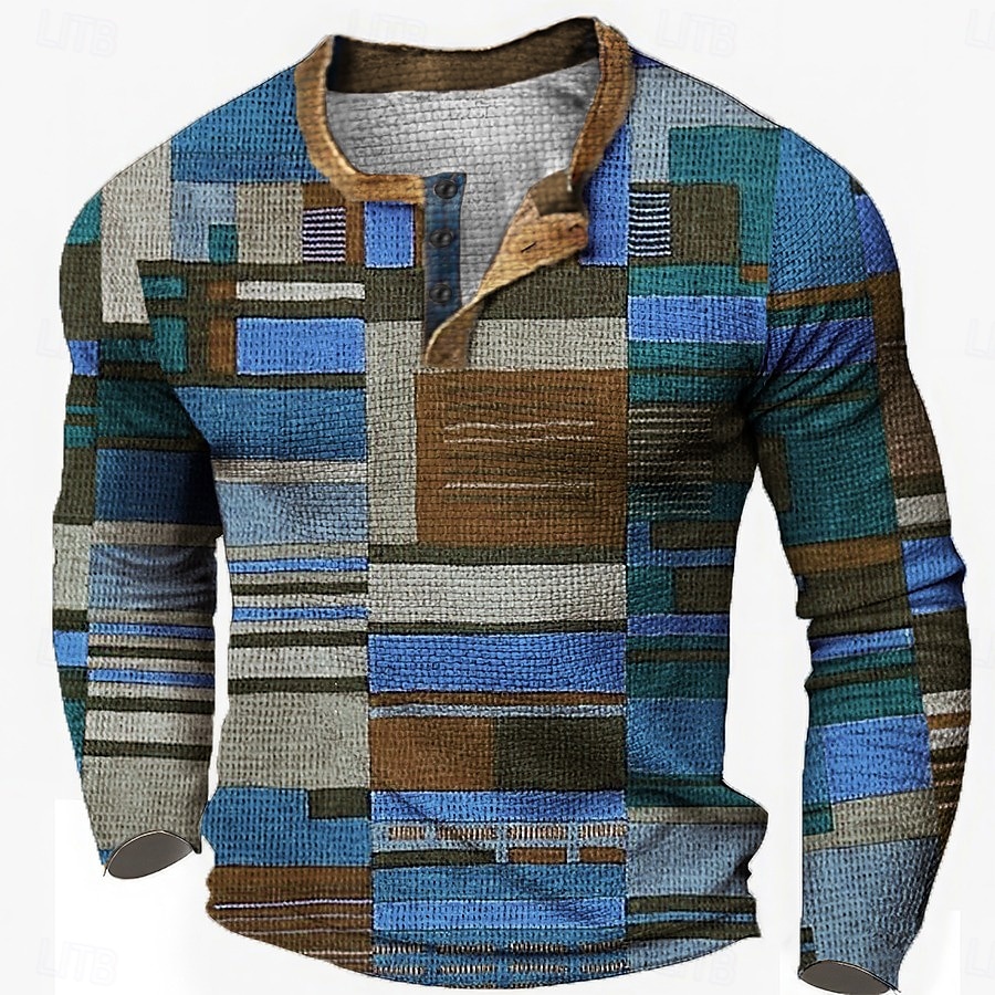 Herre Grafisk Fargeblokk Vaffel Henley-skjorte Uformell stil Klassisk Stil Langermet 3D-utskrift Mote Designer Grunnleggende Daglig utendørs Vår & Vinter Blå Gul Rød Oransje Grønn Henley Henley 2026 - $24.99 –P6