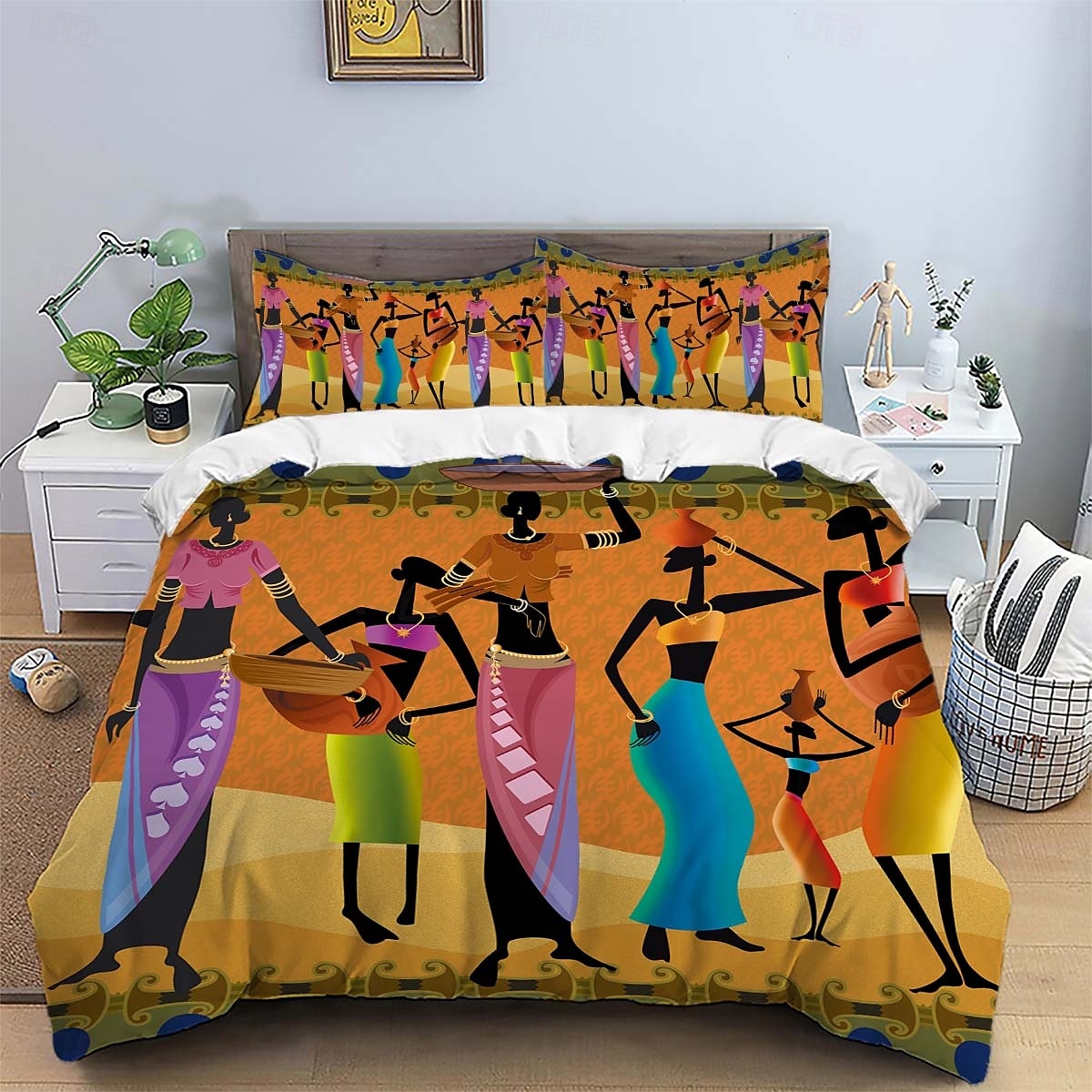 Three piece set of African primitive tribal character prints down duvet cover hotel bedroom guest room famous guest bed bedding comfortable set 1 down duvet cover 2 pillowcases king size bed s 2025 - $34.99 –P15