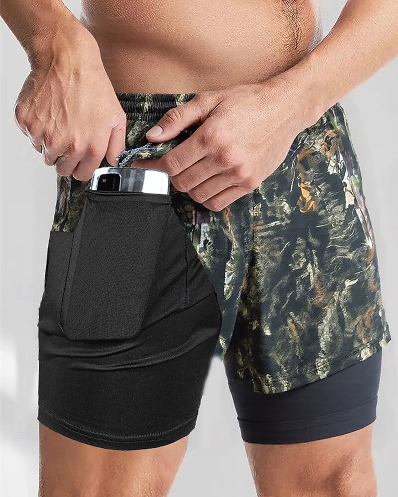 Homens Bermuda de Surf Shorts de Natação Calção Justo de Natação Côr Camuflagem Secagem Rápida Respirável Com Cordão Cintura elástica 2 em 1 Férias Praia Havaiana Casual Verde de 2025 por $18.99 –P4