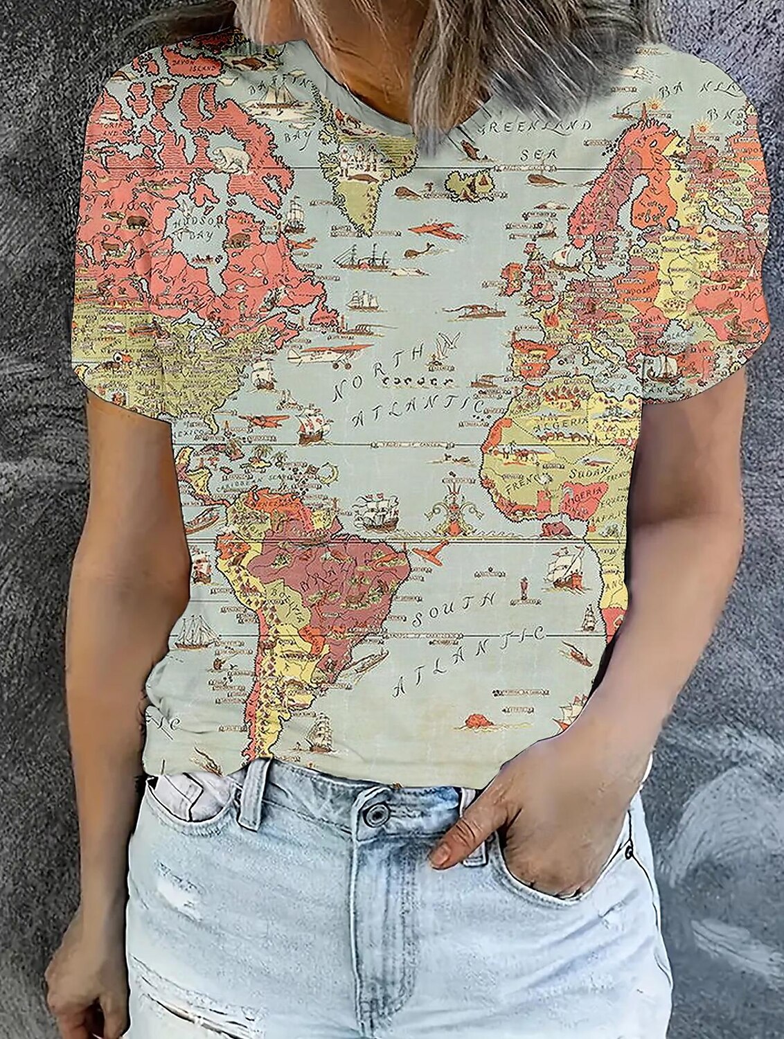 Pentru femei Tricou Topuri de vară Grafic Hartă Clasic Casual Manșon scurt Stil Nautic Crop Tops Zilnic Sfârșit de săptămână Imprimeu Curcubeu Vară Primăvară Toamnă 2025 - $14.49 –P1