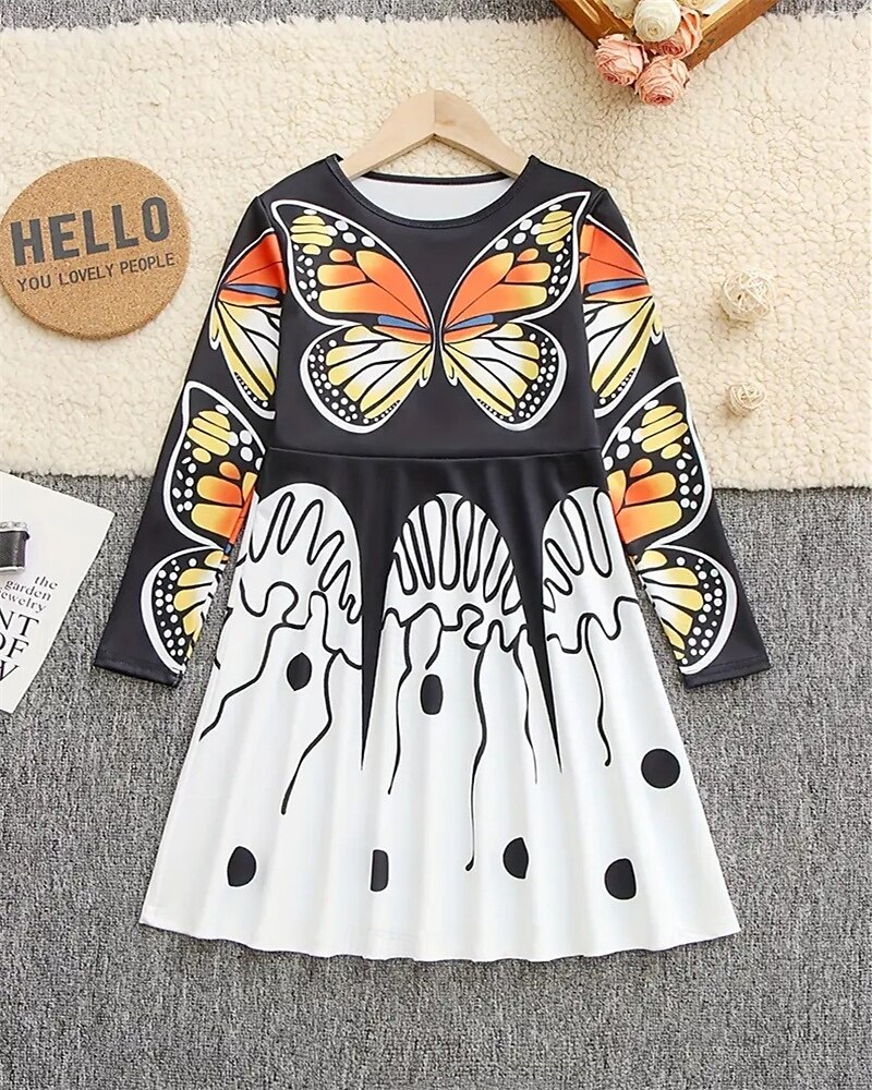Girls' 3D Butterfly Dress Long Sleeve Summer Spring Vacation Daily Holiday Princess Beautiful Sweet Kids 4-12 Years Casual Dress A Line Dress Knee-length Regular Fit 2025 - $16.99 –P2
