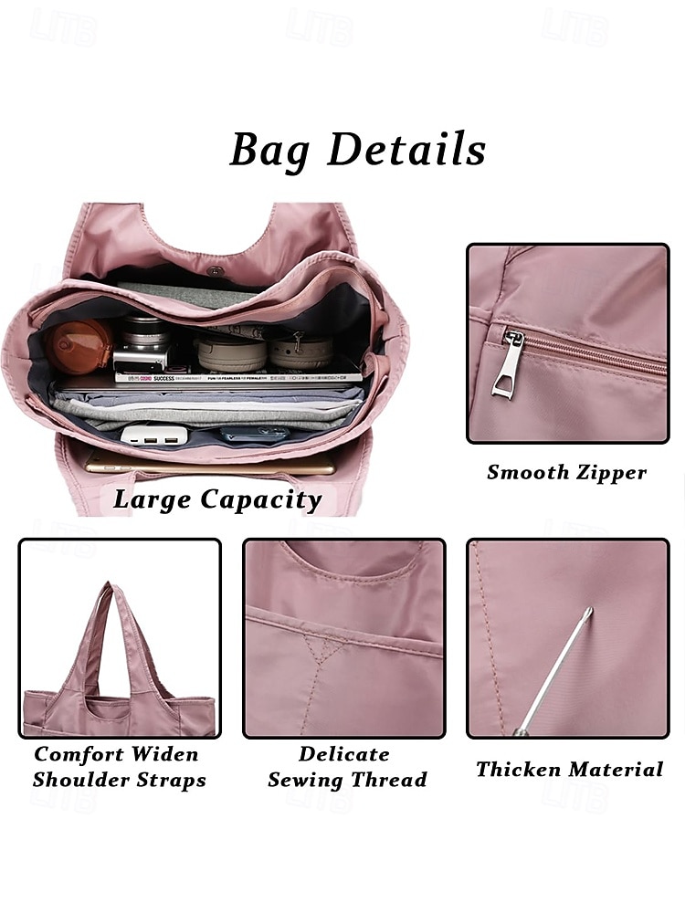 Women's Tote Shoulder Bags Canvas Nylon Shopping Casual Daily Zipper Multiple pockets Large Capacity Waterproof Solid Color Black Pink Blue 2026 - $26.99 –P8