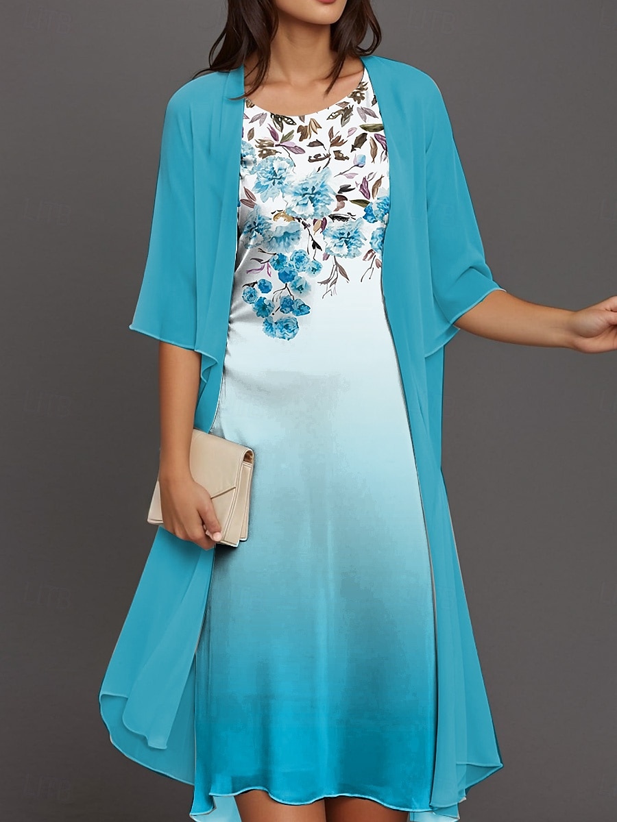 Robe midi de graduation pour femmes 2 pièces Ensemble de robe Robe évasée Cocktail Semi-formel Imprimé graphique floral Manches demi Col rond Formelle Invité de mariage Bleue Violet Fuchsia Été de 2025 ? $36.99 –P1