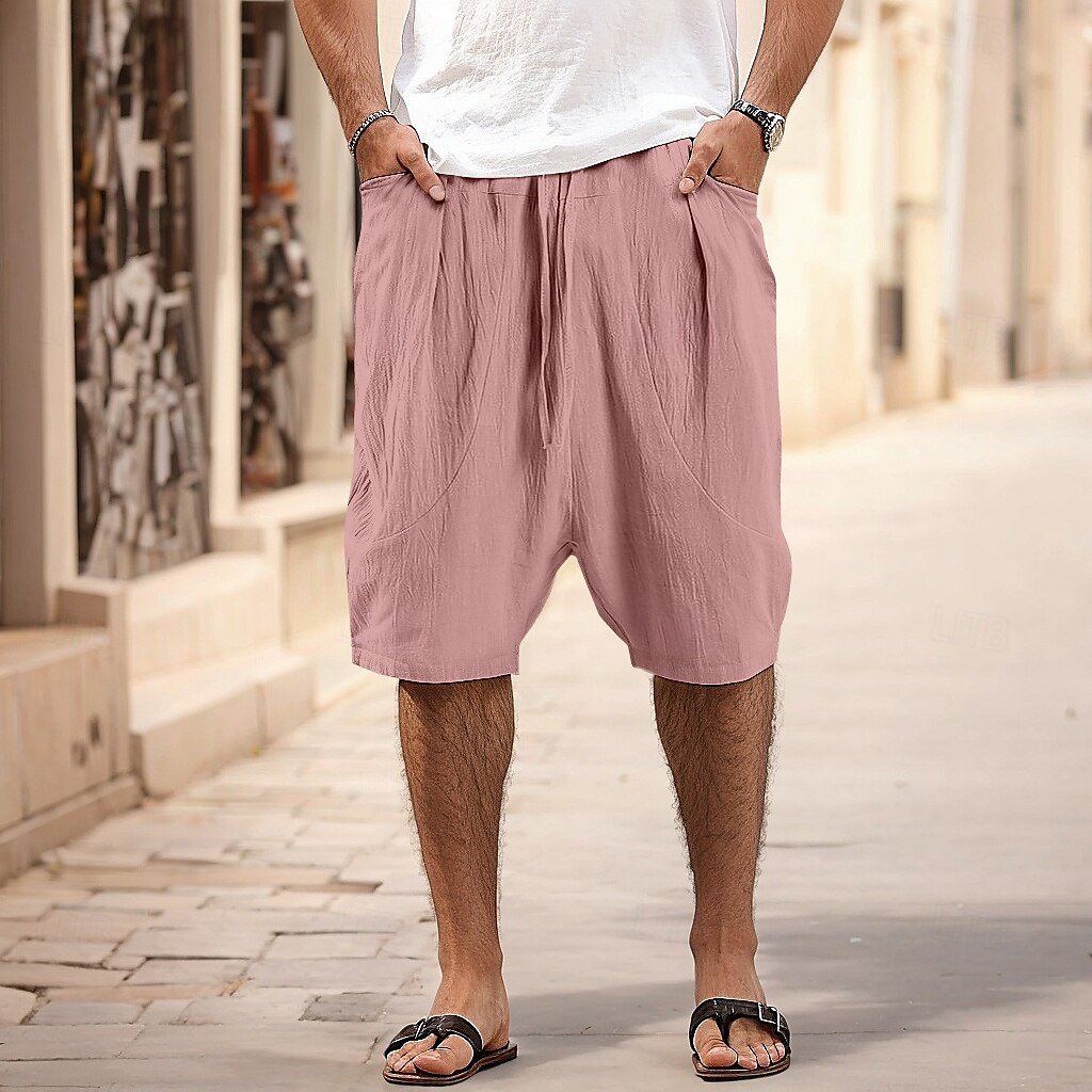 Herr Linne Byxor Capribyxor Långbyxor Sommarbyxor Strandbyxor Ficka Elastisk midja Slät Komfort Andningsfunktion Semester Dagligen Helgdag Hawaiisk Boho Svart Rodnande Rosa 2025 - $22.99 –P6