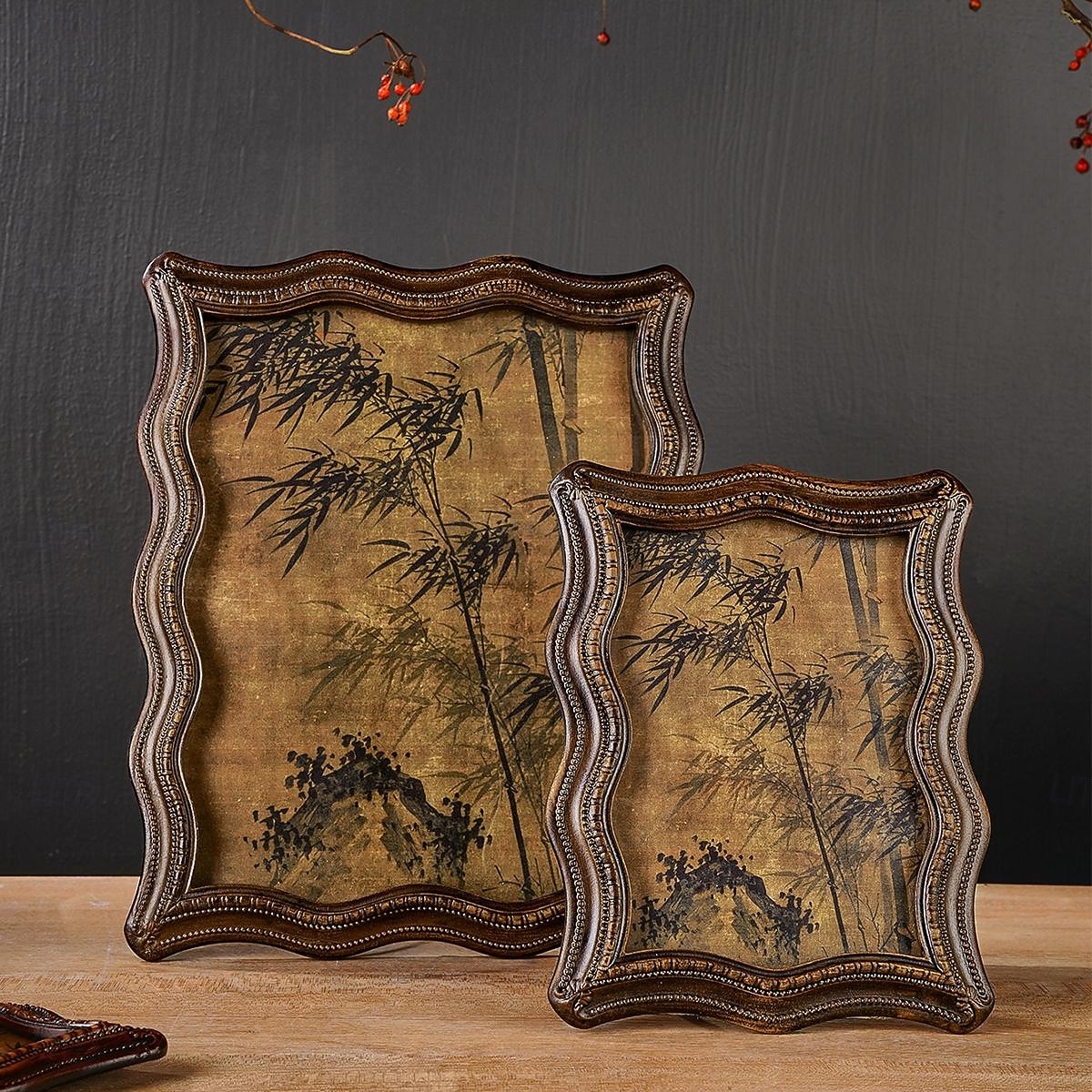 Curved Resin Decorative Photo Frame, Vintage Faux Walnut Art Design, Horizontal and Vertical Display, Entryway, Bedroom, Study, and Office Table Decor Photo Frame 2025 - $12.99 –P4