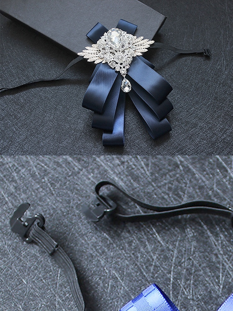 luksuriøs krystallbrosje-sløyfe for menn - elegant båndnål med rhinestone-dekorasjon, formell bryllup og festtilbehør 2025 - $14.99 –P4