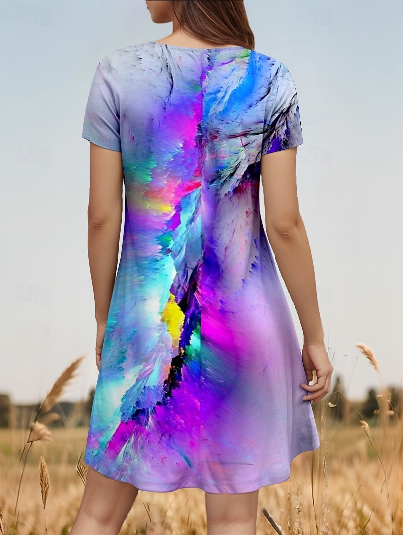 Women's Mini Dress T Shirt Dress Tee Dress A Line Dress Summer Dress Vacation Casual Daily Regular Fit Ombre Graphic Short Sleeve Crew Neck Purple Summer Spring 2025 - $23.99 –P2
