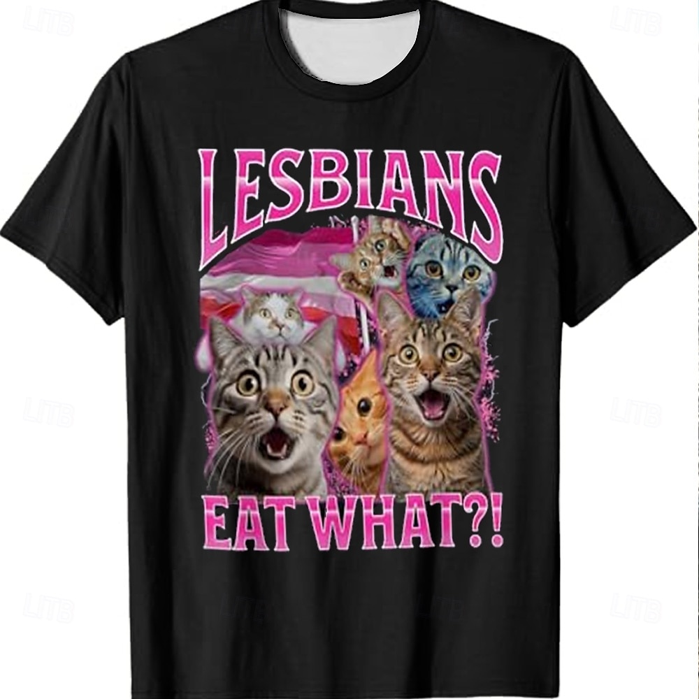2025年 男性用 猫 ロック Tシャツ 半袖 Tシャツ 3Dプリント クルーネック シャツ トロピカル風 ハワイアン バケーション ストリート 日常 ブラック 夏 春 衣類 S M L XL XXL XXXL  コレクション – $19.99 -P2